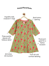 Load image into Gallery viewer, Campana Girls Mira Pure Cotton Floral Print Kurta - Green & Peach