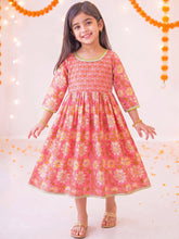 Load image into Gallery viewer, Campana Girls Madhuri Pure Cotton Floral Printed Long Kurta - Pink