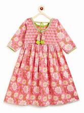 Load image into Gallery viewer, Campana Girls Madhuri Pure Cotton Floral Printed Long Kurta - Pink