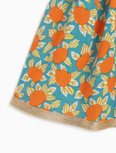 Load image into Gallery viewer, Campana Girls Diya Lehenga Set - Floral Print - Blue & Orange