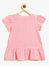 Load image into Gallery viewer, Campana Girls Tulip Pure Cotton Checked Peplum Top - Red & White