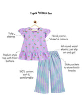 Load image into Gallery viewer, Campana Girls Tara Pure Cotton Tunic & Palazzo Floral Printed Set - Purple & Blue