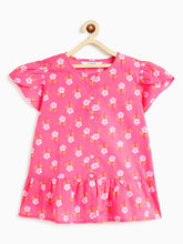Load image into Gallery viewer, Campana Girls Tara Pure Cotton Tunic & Palazzo Floral Printed Set - Pink & White