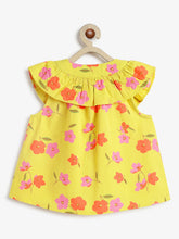 Load image into Gallery viewer, Campana Girls Nina Pure Cotton Frilled Yoke Printed Top - Yellow