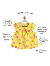 Load image into Gallery viewer, Campana Girls Nina Pure Cotton Frilled Yoke Printed Top - Yellow