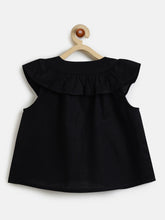 Load image into Gallery viewer, Campana Girls Nina Pure Cotton Frilled Yoke Top - Black