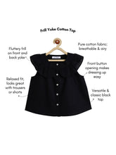 Load image into Gallery viewer, Campana Girls Nina Pure Cotton Frilled Yoke Top - Black