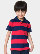 Load image into Gallery viewer, Campana Boys Pablo Striped Cotton Polo T-Shirt - Navy & Red