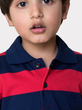 Load image into Gallery viewer, Campana Boys Pablo Striped Cotton Polo T-Shirt - Navy & Red