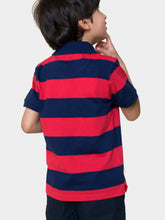 Load image into Gallery viewer, Campana Boys Pablo Striped Cotton Polo T-Shirt - Navy & Red