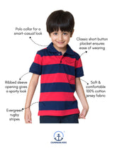 Load image into Gallery viewer, Campana Boys Pablo Striped Cotton Polo T-Shirt - Navy & Red