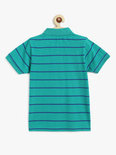 Load image into Gallery viewer, Campana Boys Pablo Half Sleeves Striped Polo T-Shirt - Green & Blue