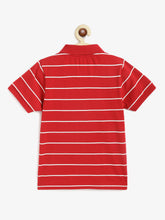 Load image into Gallery viewer, Campana Boys Pablo Half Sleeves Striped Polo T-Shirt - Red & Ivory