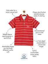 Load image into Gallery viewer, Campana Boys Pablo Half Sleeves Striped Polo T-Shirt - Red & Ivory