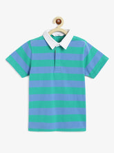Load image into Gallery viewer, Campana Boys Pablo Half Sleeves Rugby Stripes Polo T-Shirt - Green & Blue
