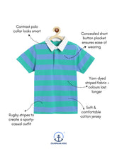Load image into Gallery viewer, Campana Boys Pablo Half Sleeves Rugby Stripes Polo T-Shirt - Green & Blue