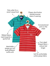 Load image into Gallery viewer, Campana Boys Pack of 2 Striped Cotton Polo T-Shirts - Red & Green