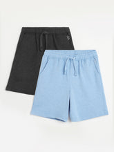 Load image into Gallery viewer, Campana Boys Larry Pack of Two Cotton Terry Shorts - Charcoal Grey and Light Blue