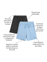 Load image into Gallery viewer, Campana Boys Larry Pack of Two Cotton Terry Shorts - Charcoal Grey and Light Blue