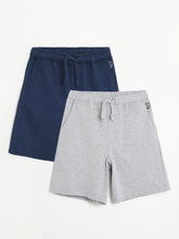 Load image into Gallery viewer, Campana Boys Larry Pack of Two Cotton Terry Shorts - Denim Melange & Grey Melange