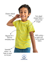 Load image into Gallery viewer, Campana Boys Kobe Striped Pure Cotton T-Shirt - Yellow & Turquoise