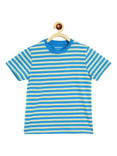 Load image into Gallery viewer, Campana Boys Kobe Striped Pure Cotton T-Shirt - French Blue & Grey Melange