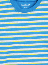 Load image into Gallery viewer, Campana Boys Kobe Striped Pure Cotton T-Shirt - French Blue & Grey Melange