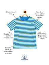 Load image into Gallery viewer, Campana Boys Kobe Striped Pure Cotton T-Shirt - French Blue & Grey Melange