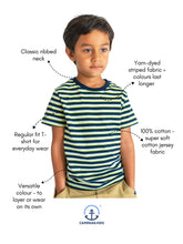 Load image into Gallery viewer, Campana Boys Kobe Striped Pure Cotton T-Shirt - Navy & Grey Melange