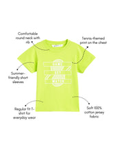 Load image into Gallery viewer, Campana Boys Daniel Half Sleeves Tennis Theme Printed Cotton T-shirt - Lime Green