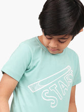 Load image into Gallery viewer, Campana Boys Daniel Half Sleeves Athletics Theme Printed Cotton T-shirt - Ocean Blue