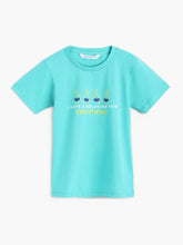 Load image into Gallery viewer, Campana Boys Daniel Half Sleeves Science Theme Printed Cotton T-shirt - Turquoise Blue
