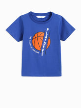 Load image into Gallery viewer, Campana Boys Daniel Half Sleeves Basketball Theme Printed Cotton T-shirt - Purplish Blue
