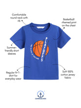 Load image into Gallery viewer, Campana Boys Daniel Half Sleeves Basketball Theme Printed Cotton T-shirt - Purplish Blue