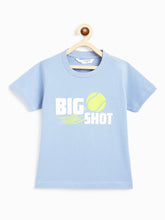 Load image into Gallery viewer, Campana Boys Daniel Half Sleeves Tennis Theme Printed Cotton T-shirt - Chambray Blue