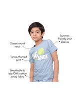 Load image into Gallery viewer, Campana Boys Daniel Half Sleeves Tennis Theme Printed Cotton T-shirt - Chambray Blue