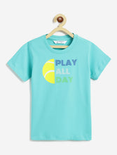Load image into Gallery viewer, Campana Boys Daniel Half Sleeves Tennis Theme Printed Cotton T-Shirt - Turquoise Blue