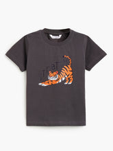 Load image into Gallery viewer, Campana Boys 100% Cotton Half Sleeves Tiger Cub Print T-Shirt - Smoky Grey