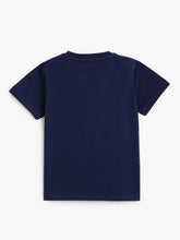 Load image into Gallery viewer, Campana Boys 100% Cotton Half Sleeves Chameleon Print T-Shirt - Navy Blue