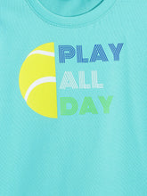 Load image into Gallery viewer, Campana Boys 100% Cotton Half Sleeves Play Text Printed T-Shirt - Turquoise Blue