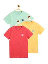 Load image into Gallery viewer, Campana Boys Jordan Pack of 3 Cotton Melange Embroidered T-Shirts - Coral Red, Yellow, Mint Green