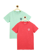 Load image into Gallery viewer, Campana Boys Jordan Pack of 2 Half Sleeves Cotton Melange Round Neck T-Shirts - Coral Red & Mint Green