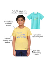 Load image into Gallery viewer, Campana Boys Daniel Pack of 2 Half Sleeves Printed Cotton T-shirts - Lemon Yellow & Turquoise Blue
