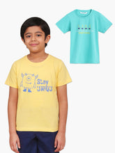 Load image into Gallery viewer, Campana Boys Daniel Pack of 2 Half Sleeves Printed Cotton T-shirts - Lemon Yellow & Turquoise Blue