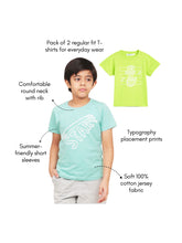 Load image into Gallery viewer, Campana Boys Daniel Pack of 2 Half Sleeves Printed Cotton T-shirts - Lime Green & Light Blue