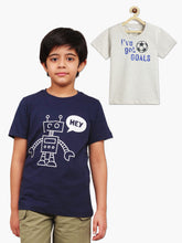 Load image into Gallery viewer, Campana Boys Daniel Pack of 2 Half Sleeves Printed Cotton T-shirts - Navy Blue & Light Grey