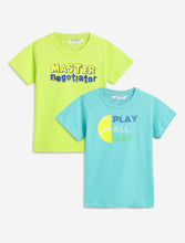 Load image into Gallery viewer, Campana Boys Daniel Pack of 2 Half Sleeves Printed Cotton T-shirts - Turquoise Blue & Lime Green