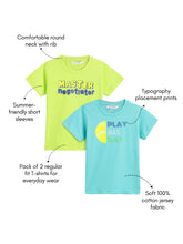 Load image into Gallery viewer, Campana Boys Daniel Pack of 2 Half Sleeves Printed Cotton T-shirts - Turquoise Blue & Lime Green
