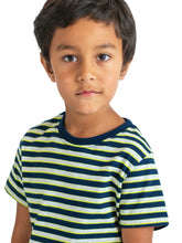 Load image into Gallery viewer, Campana Boys Pure Cotton Short Sleeves Round Neck Striped T-Shirt - Navy, Lime Green & Grey