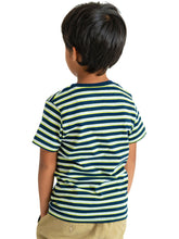 Load image into Gallery viewer, Campana Boys Pure Cotton Short Sleeves Round Neck Striped T-Shirt - Navy, Lime Green & Grey